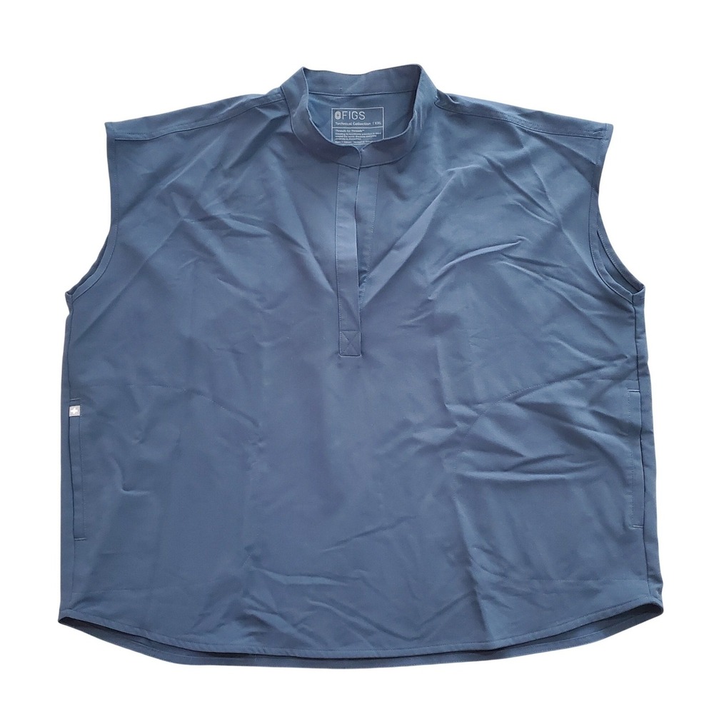 FIGS Rafaela Sleeveless Scrub Top Navy Blue XXL WXXSW1003 Mandarin Collar Womens